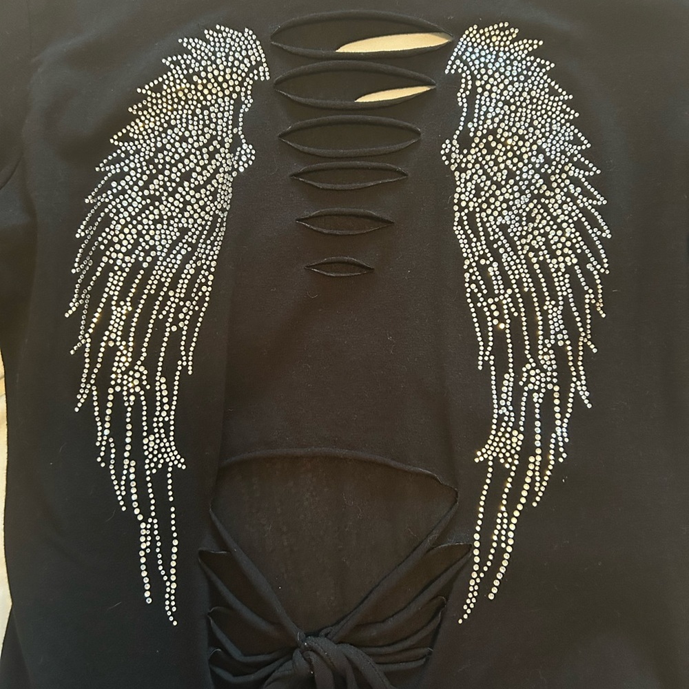 Women’s black long sleeve sexy black top with embellishing - Picture 7 of 13